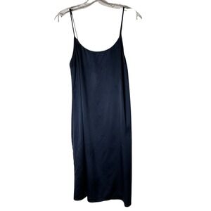 STAUD Satin Slip Dress Midi Medium Spaghetti Straps Adjustable Navy Blue